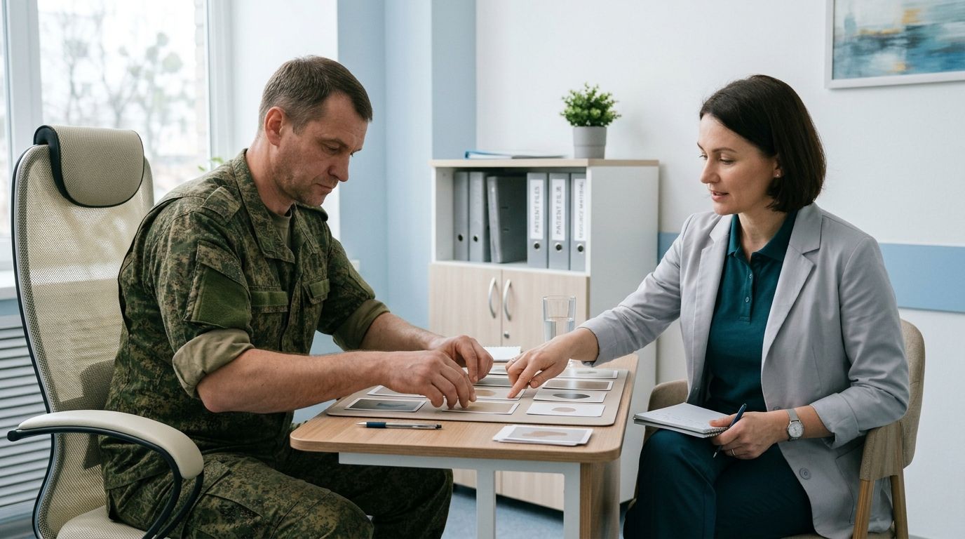 Психологическая помощь участникам СВО военный проходит психологический тест 